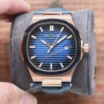 AAA Quality Patek Philippe Nautilus Watch in Rose Gold Blue Leather Strap 45mm